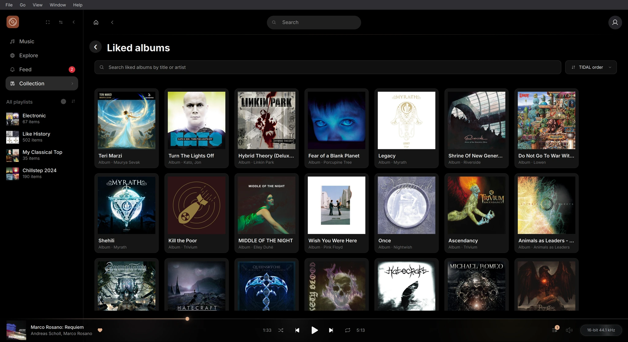 Saved albums in Cacao Player.